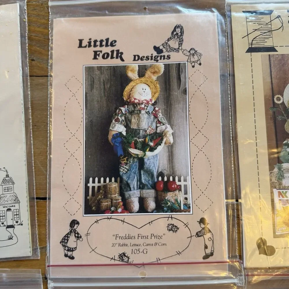 Vintage Primitive Doll Sewing Pattern Lot Country Folk Rag Doll Sunflower Santa